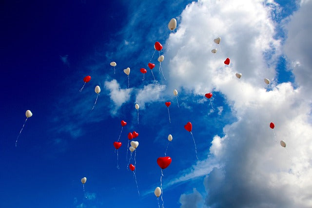 heart balloons in the sky