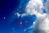 heart balloons in the sky