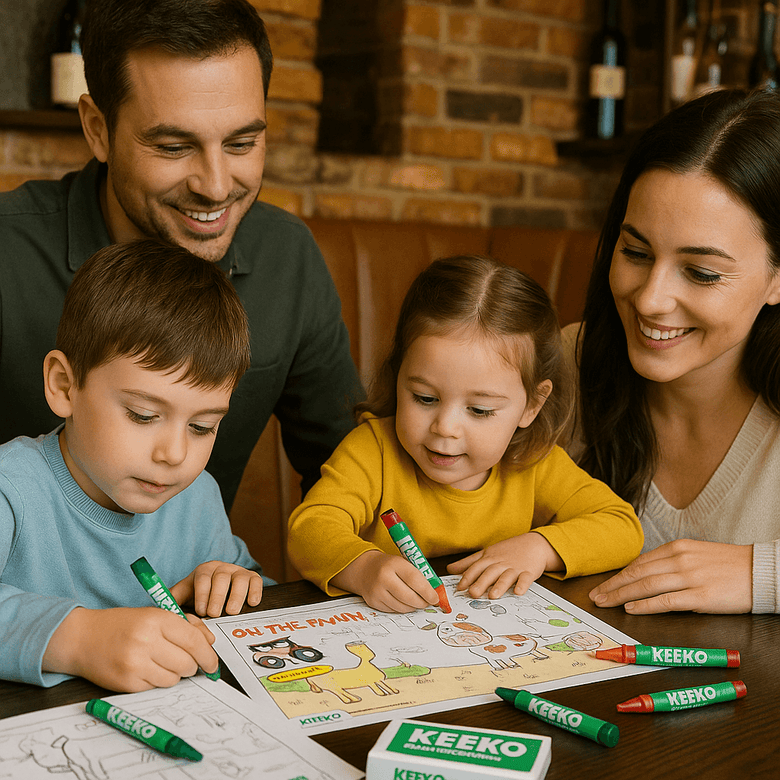 kids colouring in restaurant